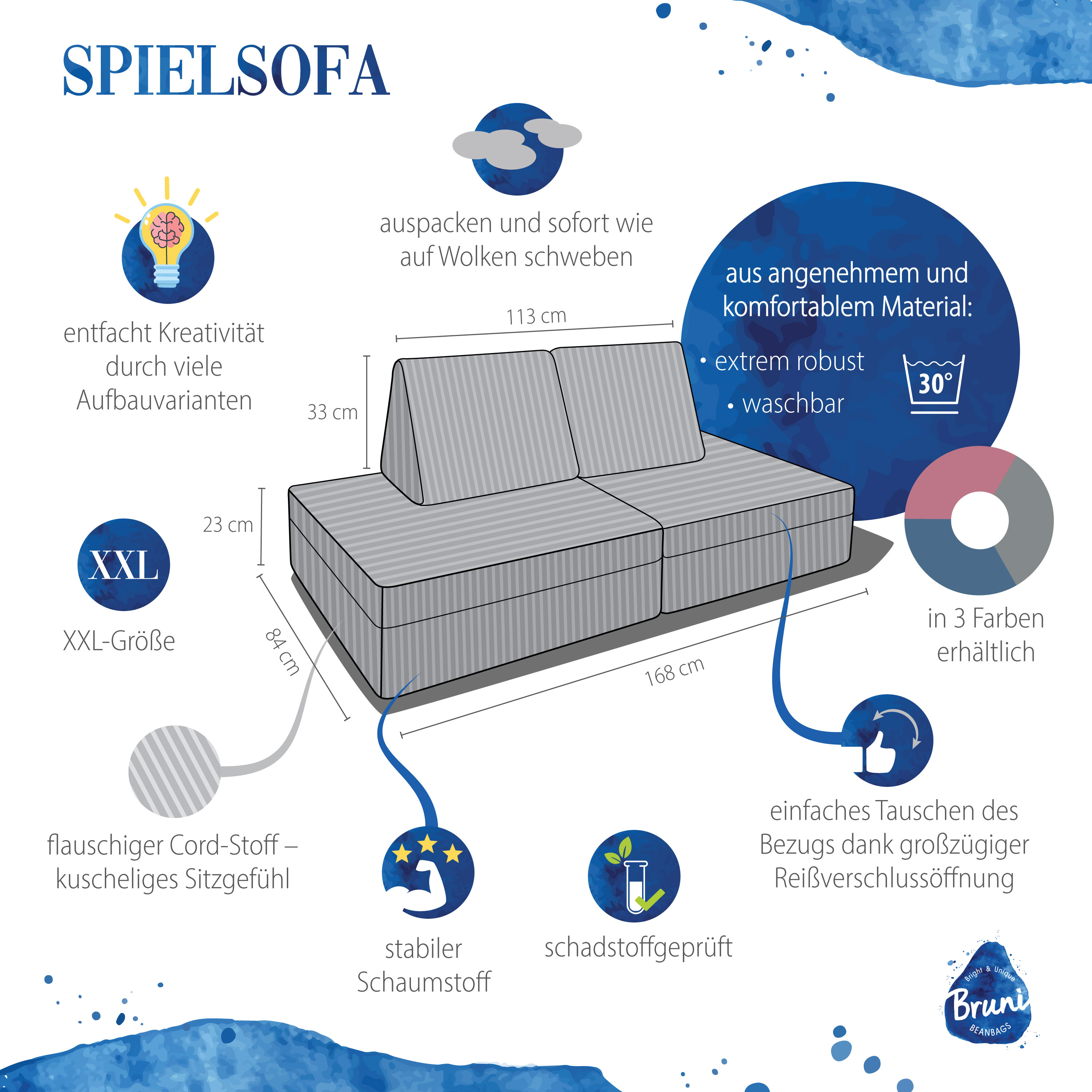 Bruni Spielsofa in Blau – XXL-Sofa fürs Kinderzimmer